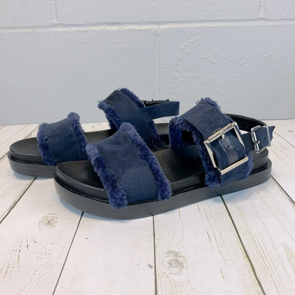 Aerosoles Lada Faux Shealing Comfort Slingback Strappy Sandal Blue Women's 9.5